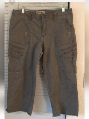 Womens Democracy Distressed Olive Green Cargo Cropped Pants